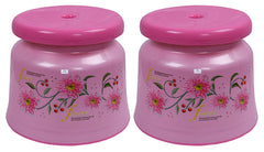 Heart Home Round Strong Plastic Stool or Bathroom seat (Pink)- Pack of 2