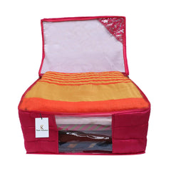 Kuber Industries 3 Layered Quilted Silk 2 Pieces Saree Cover (Pink) -CTKTC024683