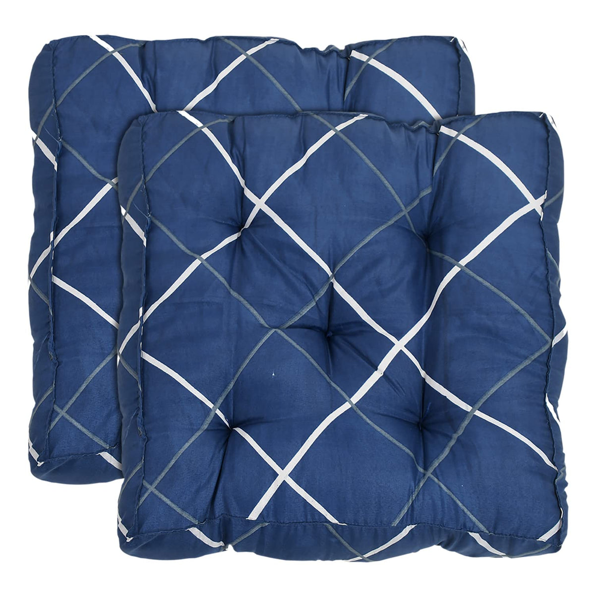 Kuber Industries Geomatric Printed Microfiber Durable, Comfortable & Soft Square Chair Pad/Cushion/Seat Pad, 18 * 18 Inch- Pack of 2 (Blue)