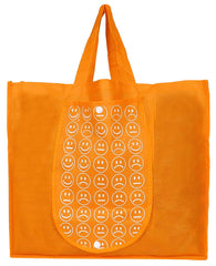 Heart Home Smiley Printed Eco Friendly Foldable Reusable Non-Woven Shopping Grocery Bag with One Small Pocket- Pack of 3 (Green & Deep Yellow & Pink) -45LUGHH0218