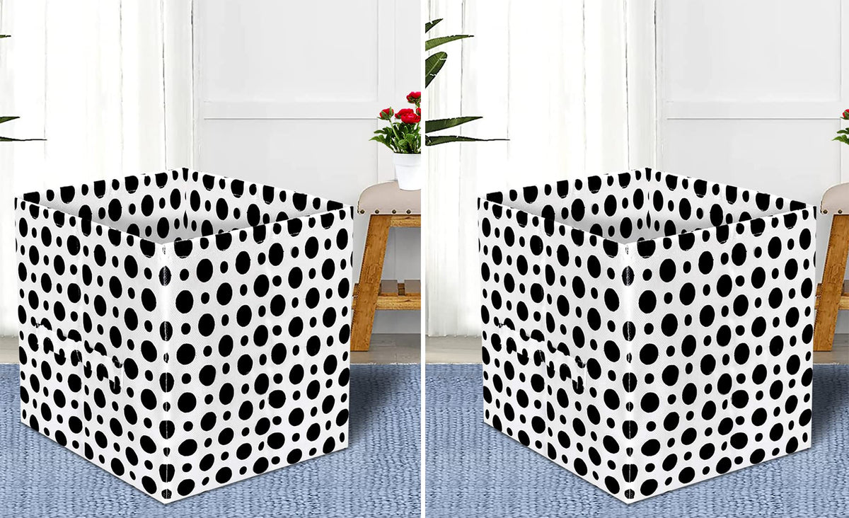 Kuber Industries Dot Printed Multipurposes Storage Box/Organizer With Handles- Pack of 2 (Black & White) -HS43KUBMART26223