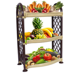 Kuber Industries Organising Rack| Plastic 3 Shelves Kitchen Storage Stand|Durable Wall Mounted Jar Kitchen Utensils Organizer (Yellow)