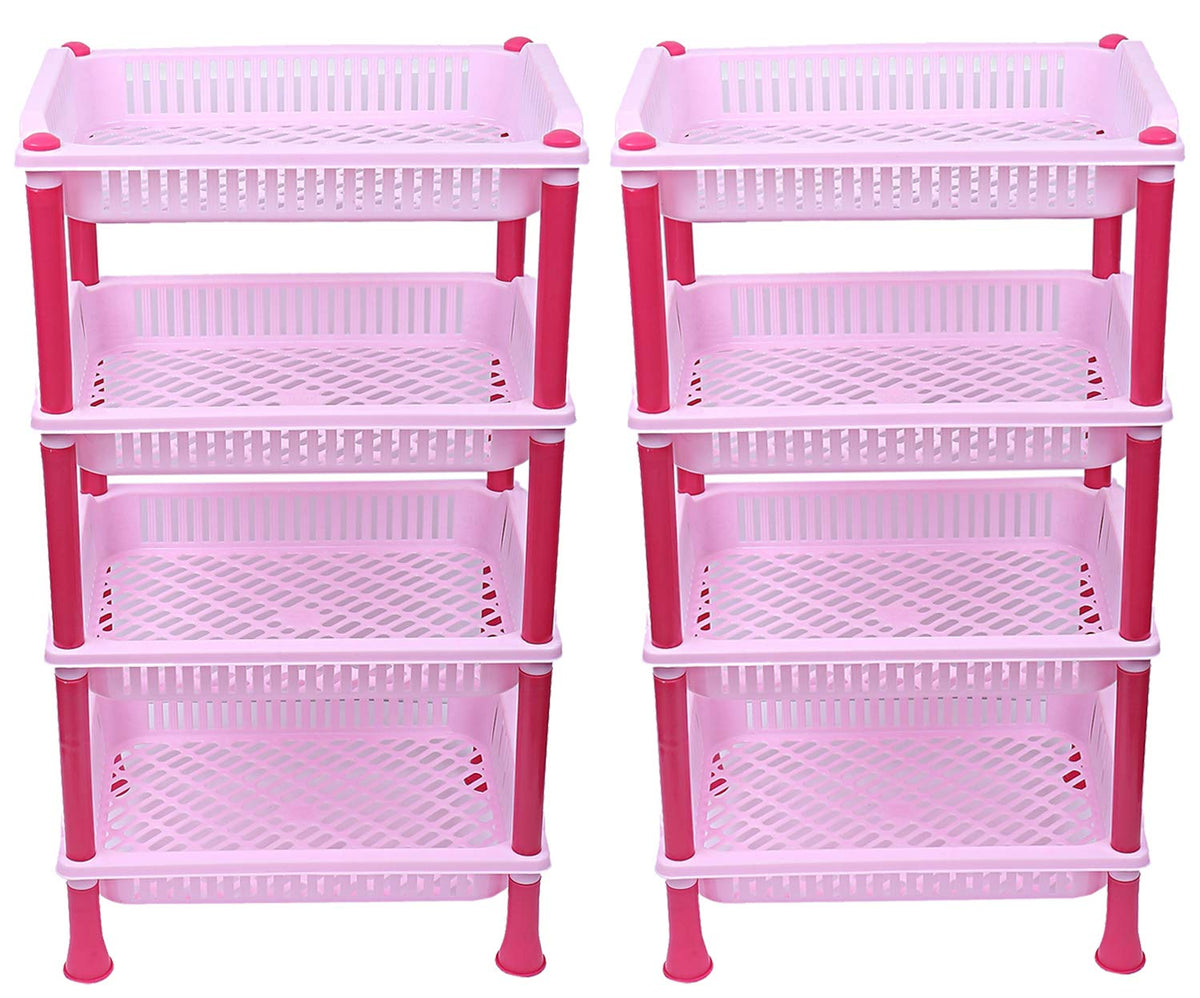 Kuber industries Plastic 2 Pieces 4 Layer Multi-Purpose Kitchen Storage Basket Rack (Pink)-CTKTC13277