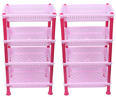 Kuber industries Plastic 2 Pieces 4 Layer Multi-Purpose Kitchen Storage Basket Rack (Pink)-CTKTC13277