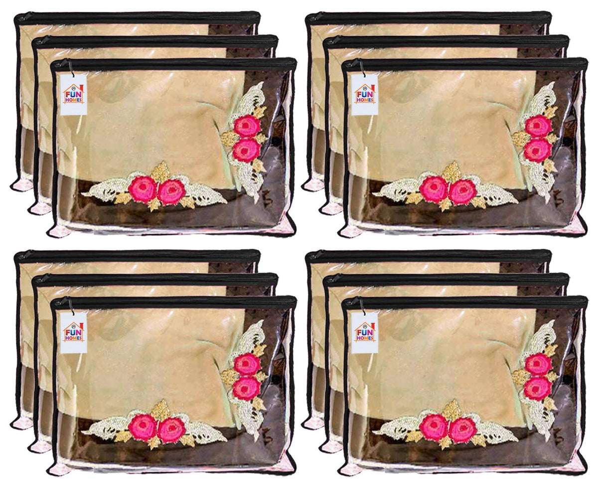 Fun Homes Non Woven 12 Pieces Single Packing Saree Cover Set (Black) (Fun0142)