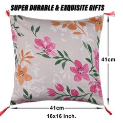 Kuber Industries Cushion Cover | Square Cushion Covers | Cotton Cushion Covers | Green Leaf Print Cushion Covers with Tassels | Set of 5 | 16 Inch | Multicolor