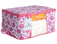 Kuber Industries Flower Printed Non Woven 6 Pieces Saree Cover and 3 Pieces Underbed Storage Bag, Cloth Organizer for Storage, Blanket Cover Combo Set (Pink) -CTKTC38616