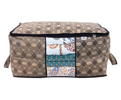 Heart Home Non-Woven Honeycomb Design Underbed|Blanket Cover With Transparent Window, Zippered & Handle (Cream)