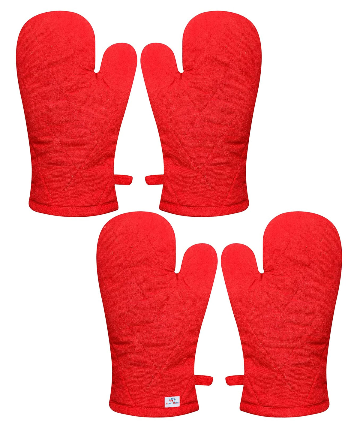 Heart Home Heat Resistant Cotton Kitchen Oven Mitt Microwave Gloves, Set of 4 (Red)-HS43HEARTH26086