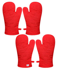 Heart Home Heat Resistant Cotton Kitchen Oven Mitt Microwave Gloves, Set of 4 (Red)-HS43HEARTH26086