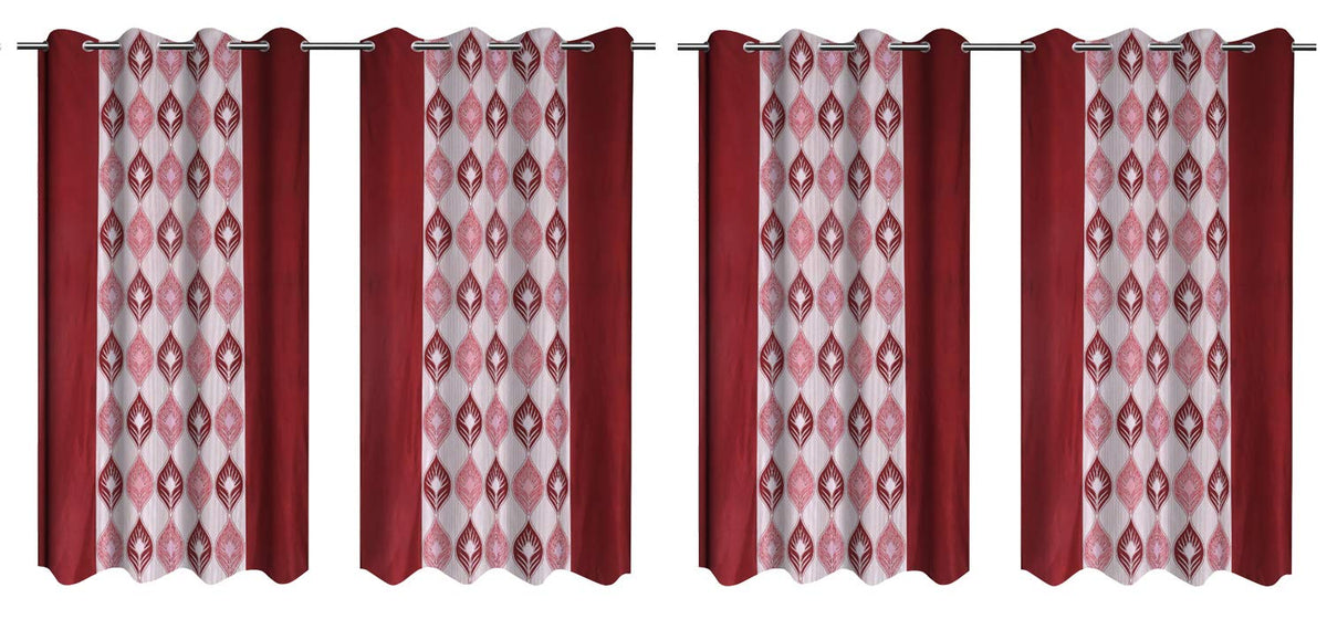 Kuber Industries Zig Zag Design 6 Pieces Polyester Eyelet Window Curtain 5 Feet (Maroon)-CTKTC14316