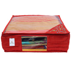 Kuber Industries 3 Layered Quilted Silk 3 Pieces Saree Cover (Red) -CTKTC024669