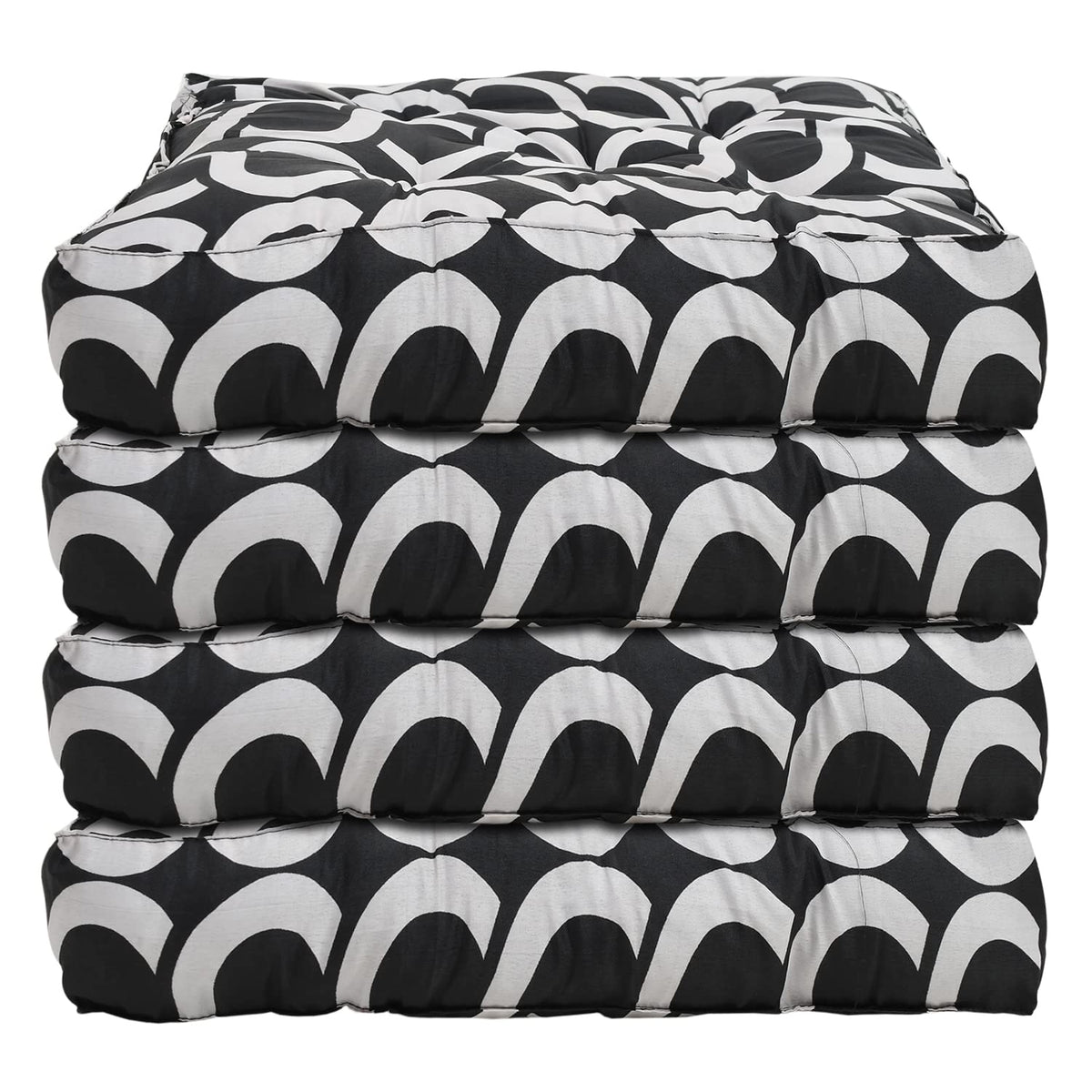 Kuber Industries Geometric Seamless Pattern Microfiber Square Chair Pad Seat Cushion for Rocking Chair, Office Chair, Dinning Chair, Indoor/Outdoor, 18 * 18 Inch- Pack of 4 (Black), Standard