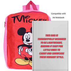 Heart Home Disney Mickey School Bag | Velvet Kids School Bags | Student Bookbag | School Bag for Girls & Boys | School Backpack for Kids | 2 Compartments | Red & Pink