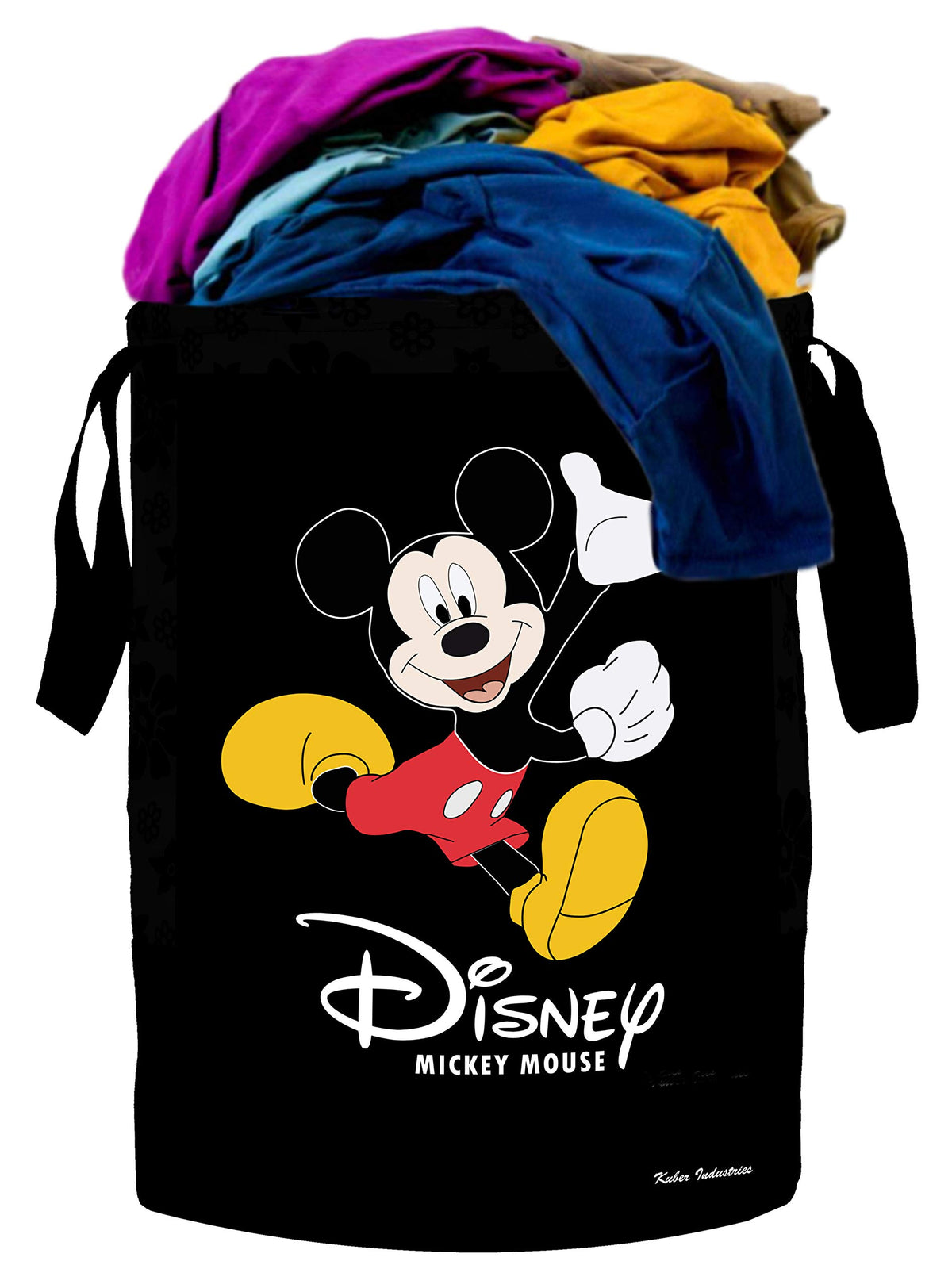 Kuber Industries Disney Print Waterproof Canvas Laundry Bag|Mickey Mouse Print|Toy Storage|Laundry Basket Organizer, Capicity 45 L (Black)