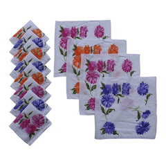 Heart Home Handkerchiefs|Soft Cotton Multicolored Sun Flower Print Hankies for Woman,Girls & Wicking Sweat from Hands,Face,Set of 12 (White)