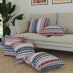 Kuber Industries Cushion Cover | Square Cushion Covers | Cotton Cushion Covers | Zig Zag Design Cushion Covers with Tassels | Set of 5 | 16 Inch | Multicolor