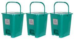 Heart Home Square Premium Plastic Pedal Dustbin with Lid for Home/Kitchen/Office 10 Ltr (Green)-Pack of 3