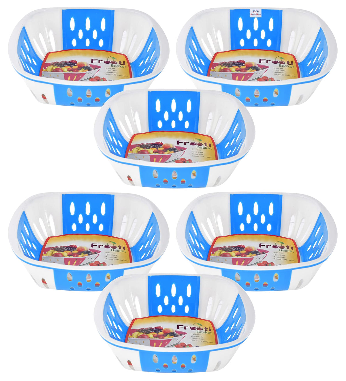 Heart Home Large Plastic Fruit, vegetable Storage Basket- Pack of 6 (Blue)-HS42KUBMART25385