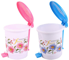 Kuber Industries Floral Design 2 Pieces Plastic Dustbin, 2.5 litres