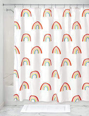 Heart Home 7 Feet PVC Rainbow Print Shower Curtain/AC Curtain for Bathroom, Living Room with 8 Hooks (White) 52HH4101