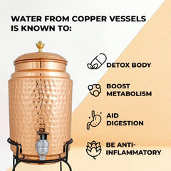 Kuber Industries Copper Water Bottle & Water Dispenser Combo Set|with Added Health Benefits of Copper|Ergonomic Design & Easy to Clean|Pack of 2|5 Liters & 750 ML|Copper & Red