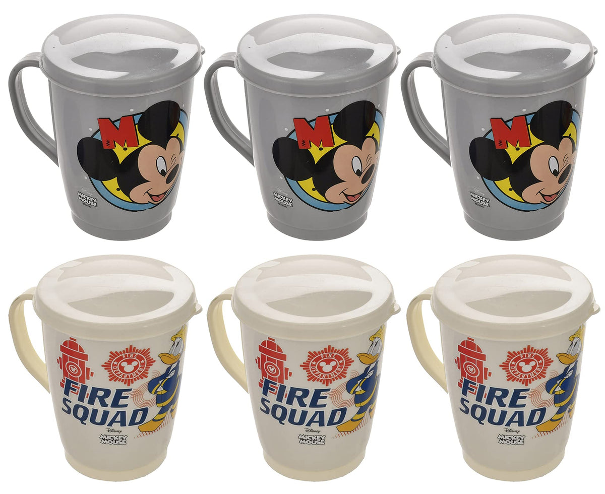 Kuber Industries Disney Printed Coffee/Tea Mug with Lid, Pack of 6 (Light Grey & Cream)