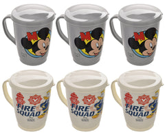 Kuber Industries Disney Printed Coffee/Tea Mug with Lid, Pack of 6 (Light Grey & Cream)
