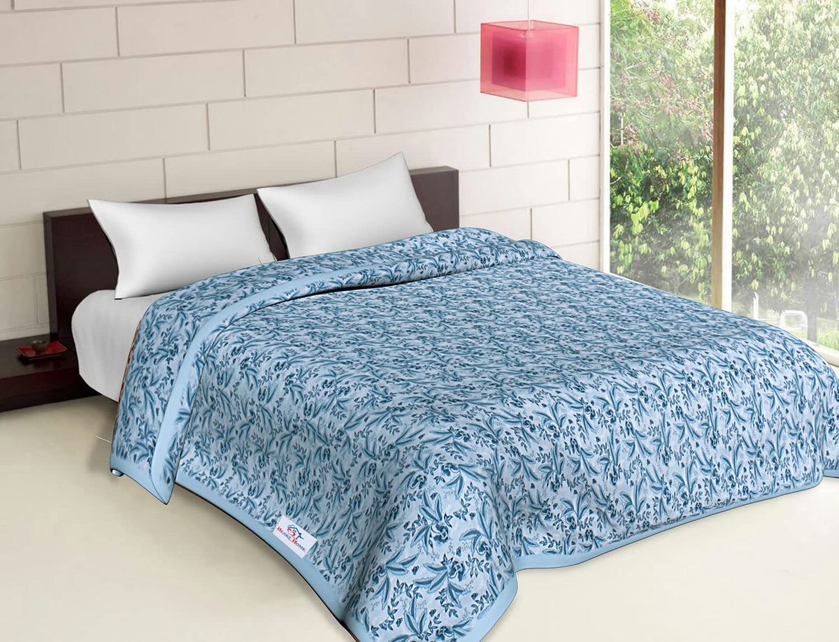 Heart Home Lightweight Floral Design Cotton Reversible Double Bed Dohar|AC Blanket for Home & Travelling (Light Green)