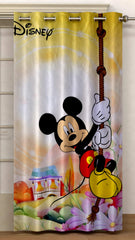 Kuber Industries Disney Mickey Print 2 Pieces Polyester Special Blackout Long Crush Eyelet Door Curtain 7 Feet (Yellow)-KUBMART04