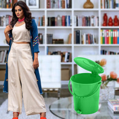 Kuber Industries Pedal Dustbin|Plastic Pedal Dustbin|Kitchen Waste Paper Bin|Dustbin For Bedroom|10 Liter Dustbin (Green)