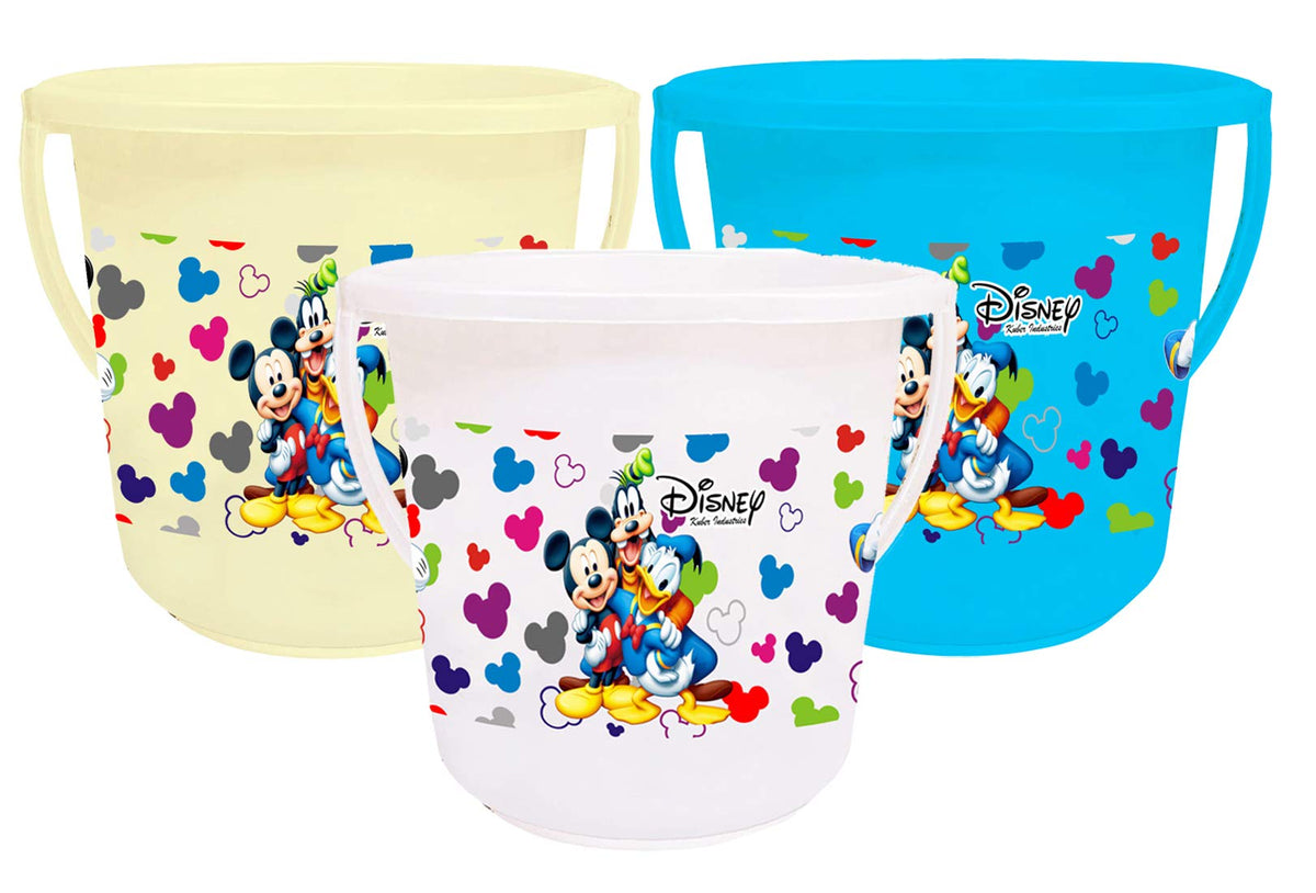 Kuber Industries Disney Team Mickey Print Unbreakable Virgin Plastic Strong Bathroom Bucket,16 LTR (Cream & Blue & White)-Pack of 3 -HS_35_KUBMARTS17435