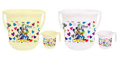 Kuber Industries Disney Team Mickey Print 4 Pieces Unbreakable Virgin Plastic Bathroom Bucket With Mug Set- Cream & White, (2 Pc 16 LTR Bucket & 2 Pc 500 ML Mug) -HS_35_KUBMARTS17514