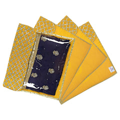 Heart Home Seamless lattice Design Satin Foldable, Lightweigth Single Saree Cover/Organiser For Wardrobe With Transparent Top- Pack of 4 (Yellow)-50HH01333