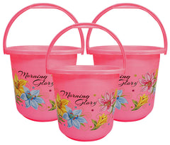 Kuber Industries Floral Print 3 Pieces Unbreakable Strong Plastic Bathroom Bucket 16 LTR (Pink) -CTKTC34855