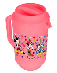 Kuber Industries Mickey & Friends Print Unbreakable Plastic Water Jug with Lid for Home, Kitchen, Office 2 Liter Pack of 3 (Pink)