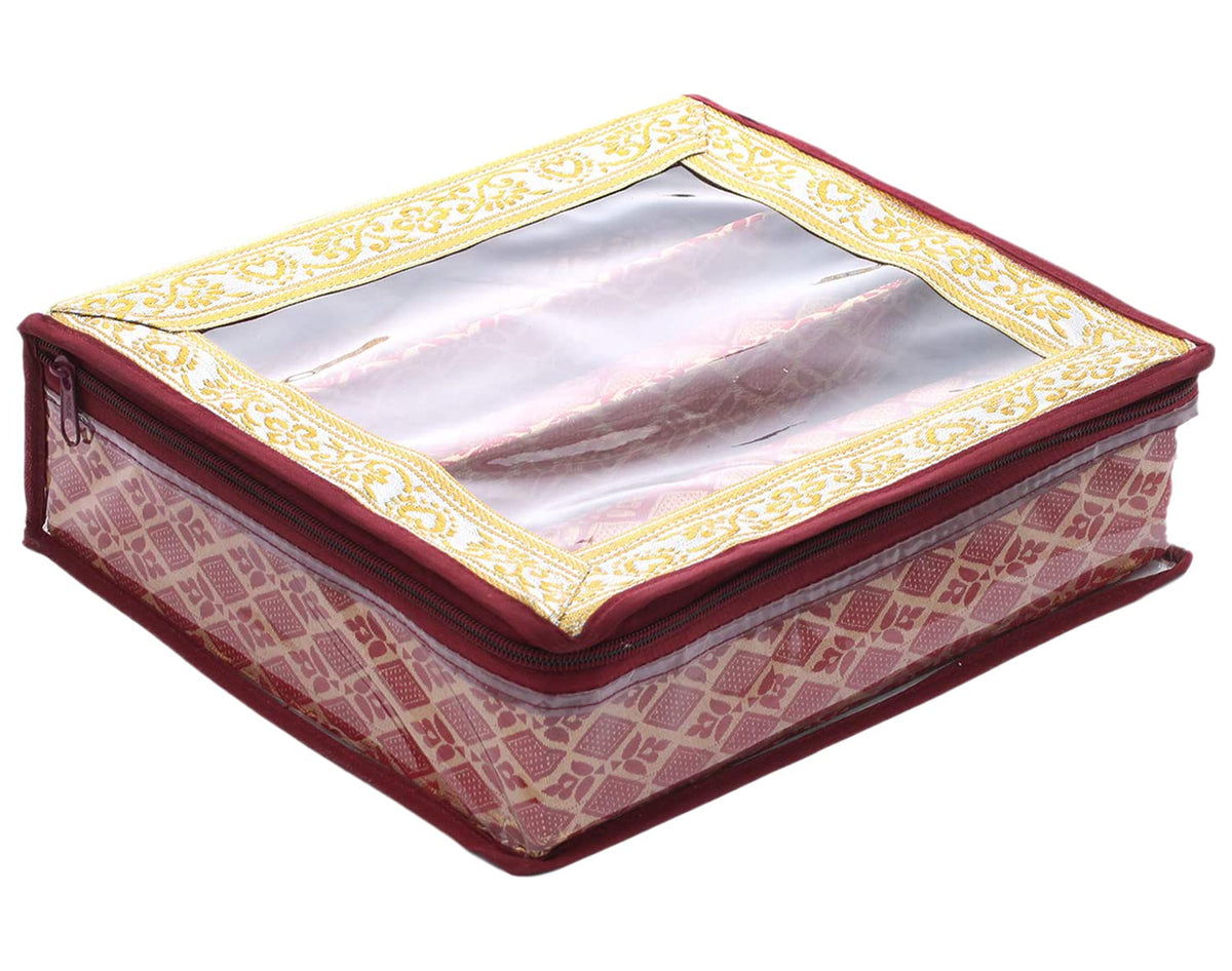 Kuber Industries Multipurpose Tribal Design Laminated 3 Rod Bangle Box/Organizer/Case With Tranasparent Top (Maroon)-47KM0513