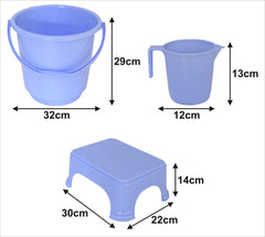 Kuber Industries 3 Pieces Unbreakable Virgin Plastic Multipurpose Bucket, Mug & Stool Set (Blue)
