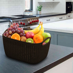 Heart Home Q-5 Multiuses Designer Unbreakable Plastic Storage Basket/Organizer/Bin For Home, Kitchen, Bathroom, Office Use Pack of 2 (Brown)-50HH01631