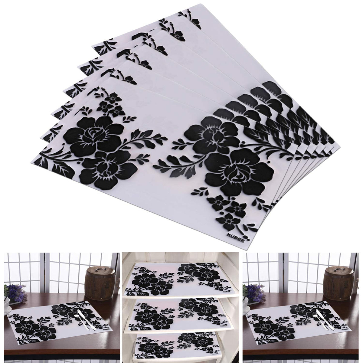 Heart Home PVC 6 Pieces Refrigerator Drawer Mats (Black & White) - CTHH8166