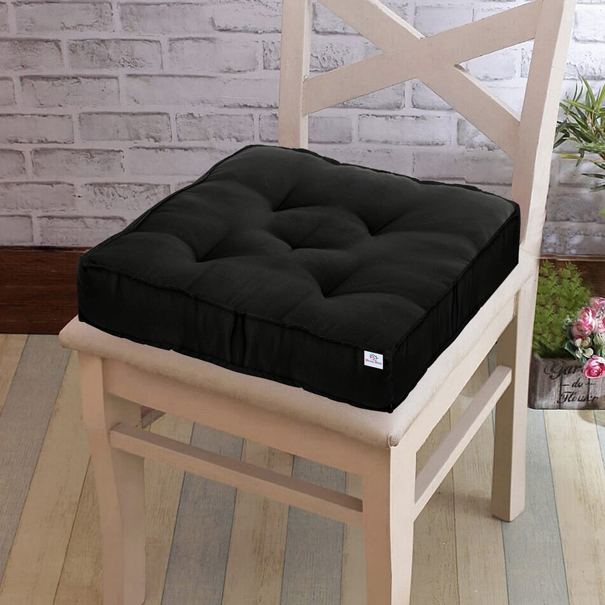 Heart Home Microfiber Square Chair Pad Seat Cushion for Car Pad, Office Chair, Indoor/Outdoor, Dining Living Room, Kitchen-Pack of 2, 18 * 18 Inch (Black)