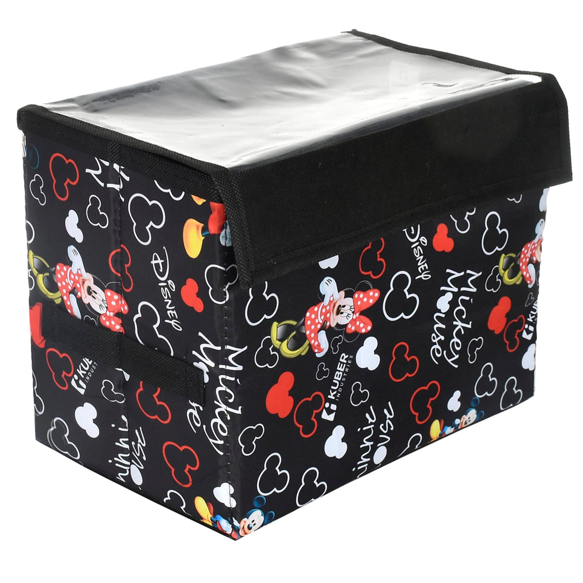 Kuber Industries Disney Minnie Storage Box|Non-Woven Foldable Large Storage Organizer for Toys|Cloths with Transparent Lid & Handle (Black)