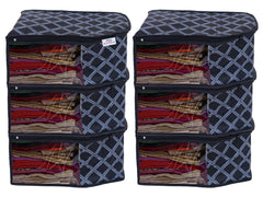 Heart Home Check Print Non-Woven Foldable Blouse Cover|Clothes Cover For Home & Traveling With Transparent Window Pack of 6 (Black)