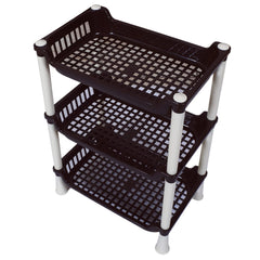 Kuber Industries 3 Tier Storage Rack|Versatile Plastic Stationary & Crockery Rack|Shelf Rack for Kitchen,Office,Home,(Brown)