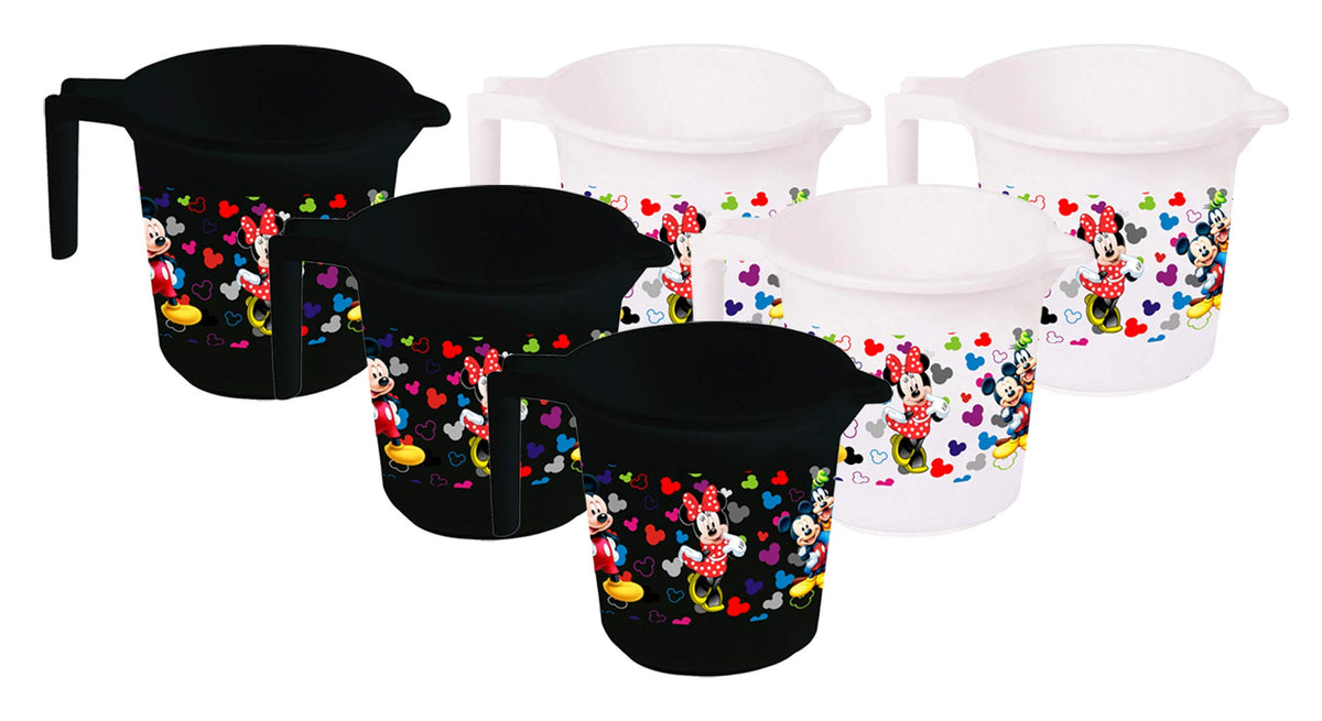 Kuber Industries Disney Team Mickey Print 6 Pieces Unbreakable Strong Plastic Bathroom Mug,500 ML (Black & White) -HS_35_KUBMARTS17175
