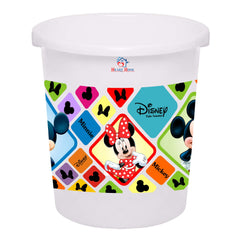 Heart Home Disney Mickey Minnie Print Plastic Bathroom Set of 5 Pieces with Bucket, Tub, Stool, Dustbin & Mug (White)-HEARTHS15273 -HS_35_HEARTHS17969