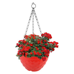 Kuber Industries Diamond Flower Pot|Durable Plastic Hanging Basket Flower Planter with Chain for Home|Garden|Balcony|Pack of 3 (Red)