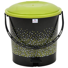 Heart Home Printed Multiuses Plastic Pedal Dustbin, Waste Bin, Trash Can With Handle, 7 Litre (Black)-47HH0739