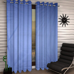 Kuber Industries Zig Zag Design 2 Pieces Sheer Door Curtains Linen Look Semi Transparent Voile Grommet Elegance Curtains for Living Dining Room, Bedroom Drapes 48 x 84 Inch Long, (Blue) - CTKTC040481