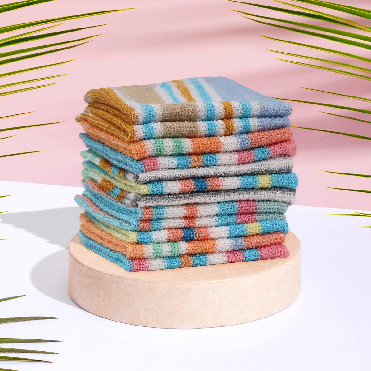 Heart Home Towel Handkerchief | Cotton Face Towel | Face Towel | Sweat Absorbent Handkerchief | Unisex Multi Lining Hanky | Face Towel Hankies | Set of 12 | Multicolor